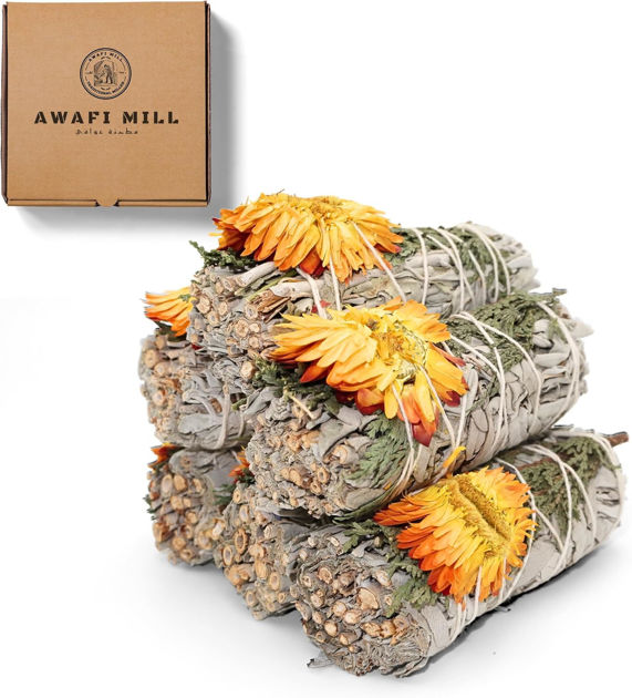 Picture of Sage and Cedar with Yellow Paper Flower 1 stick