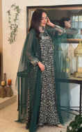 Picture of Dark green gold beaded dress