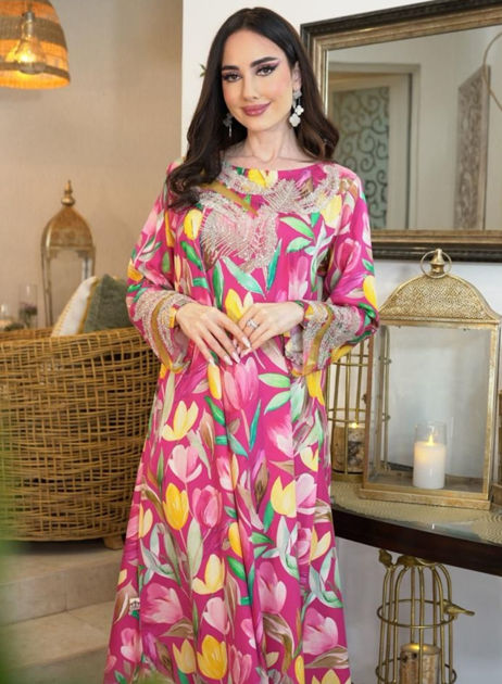 Picture of Dress for occasions lined with Armenian silk and the piece chiffon for water with hand and belt and waist