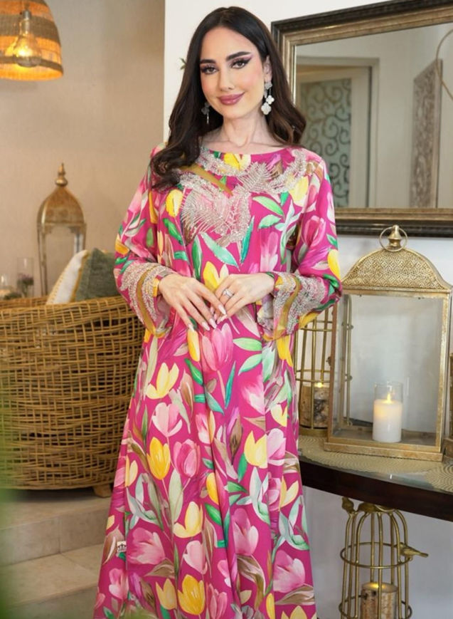 Picture of Dress for occasions lined with Armenian silk and the piece chiffon for water with hand and belt and waist