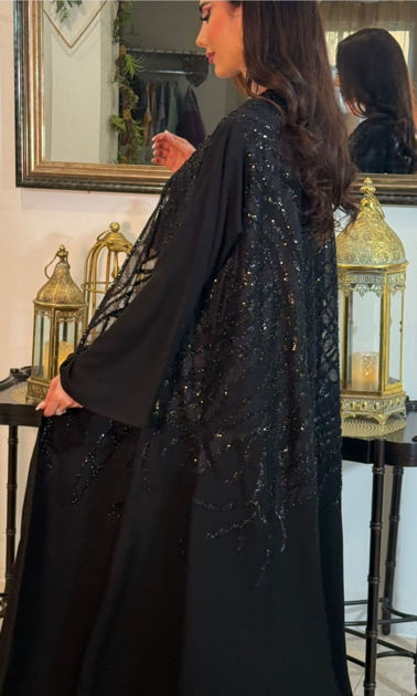 Picture of Abaya for occasions Korean crepe with hand work with Sheila