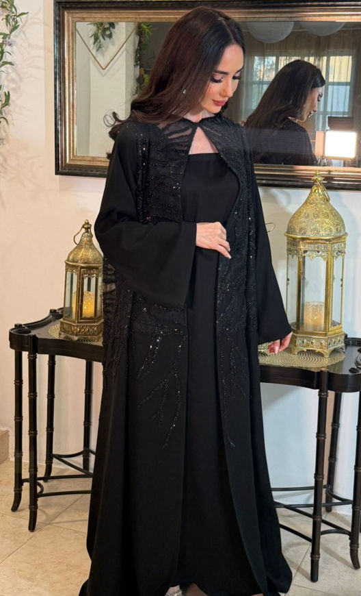Picture of Chiffon Abaya for occasions and sleeve French lace with Sheila