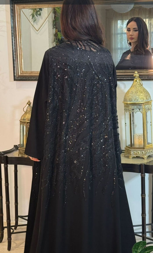 Picture of Chiffon Abaya for occasions and sleeve French lace with Sheila 2