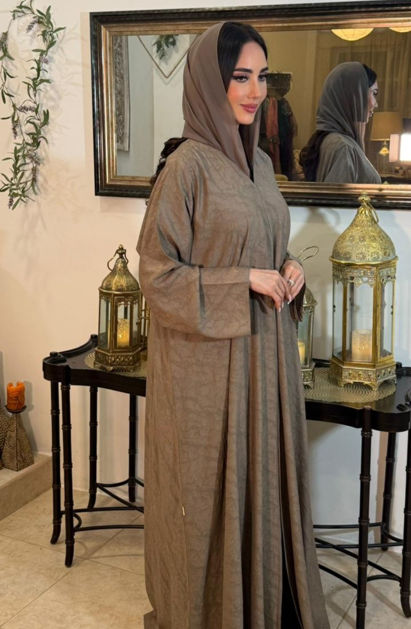 Picture of Abaya for outings and swirls, brown crepe with Sheila