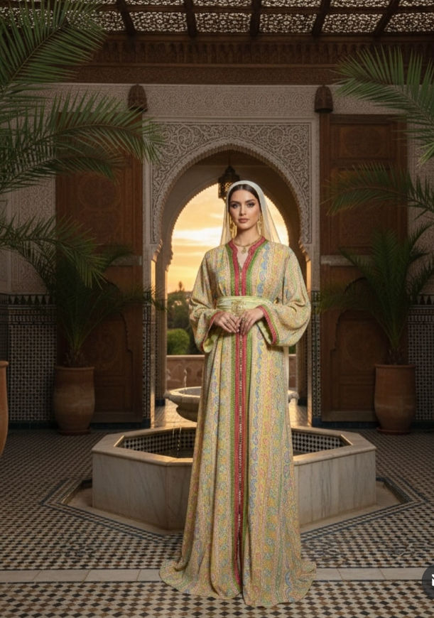 Picture of Moroccan kaftan embroidered with colors