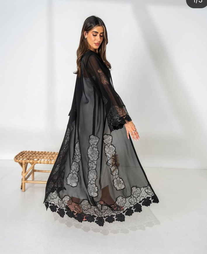 Picture of Chiffon Abaya for occasions and sleeve French lace with Sheila