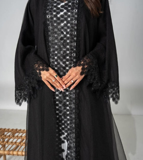 Picture of Chiffon Abaya for Occasions and French Lace Sleeve with Sheila33