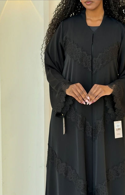 Picture of Chiffon Abaya for occasions and sleeve French lace with Sheila
