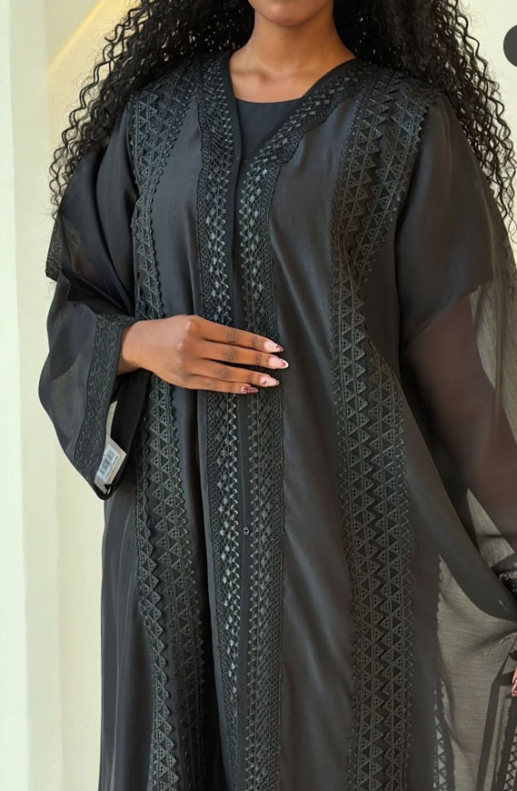 Picture of Chiffon Abaya for occasions and sleeve French lace with Sheila 2