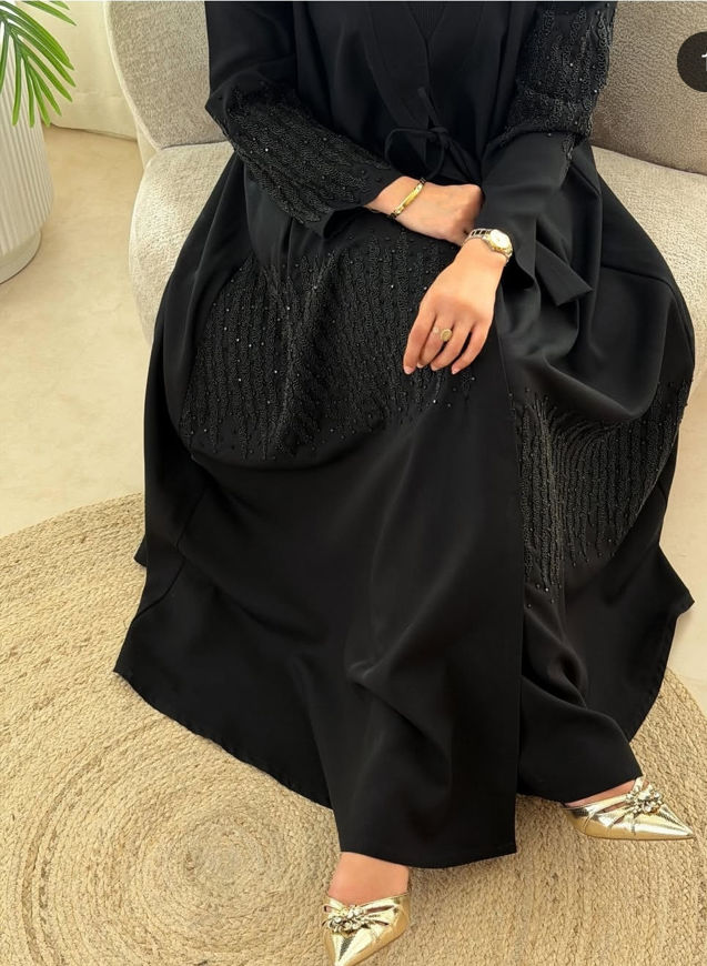 Picture of Abaya for occasions Korean crepe with hand work with Sheila
