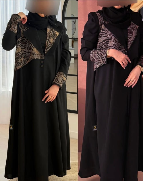 Picture of Black and white embroidered abaya