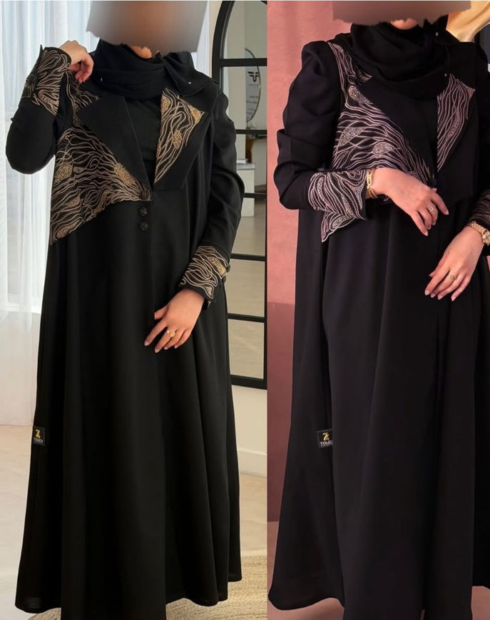 Picture of Black and white embroidered abaya