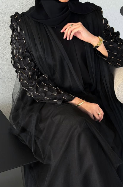 Picture of Chiffon Abaya for occasions and French lace sleeve with Sheila 12