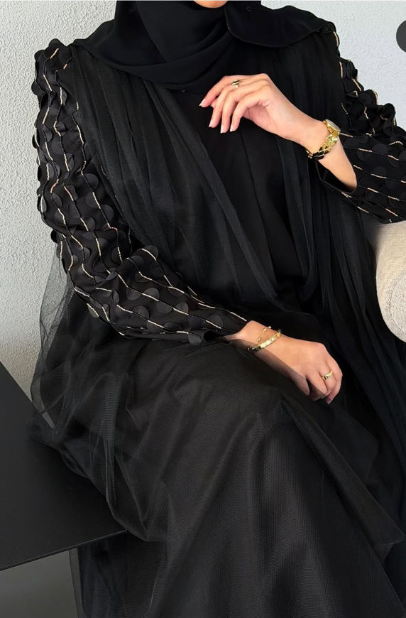 Picture of Chiffon Abaya for occasions and French lace sleeve with Sheila 12