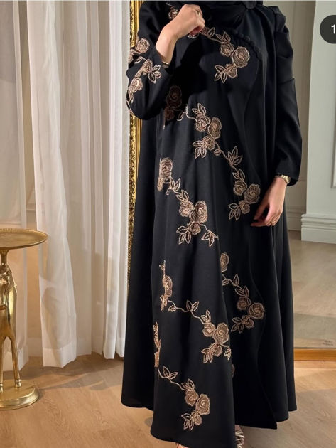 Picture of Abaya for occasions Crepe Brown Pattern Hand Work with Sheila
