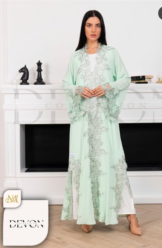 Picture of Chiffon Abaya for occasions and sleeve French lace with Sheila