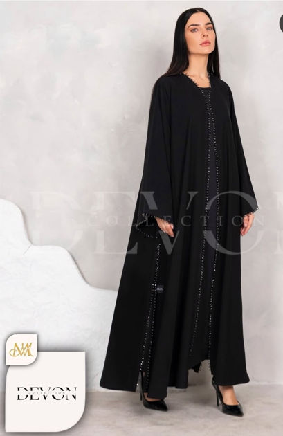 Picture of Abaya for outings and swirls, brown crepe with Sheila