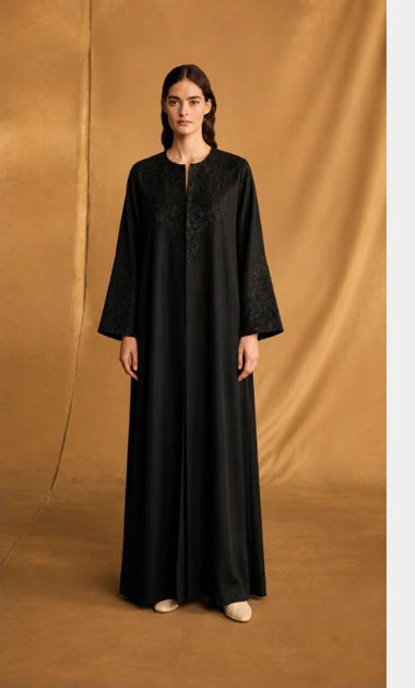 Picture of Round Neck Abaya - Black Emb. Lace
